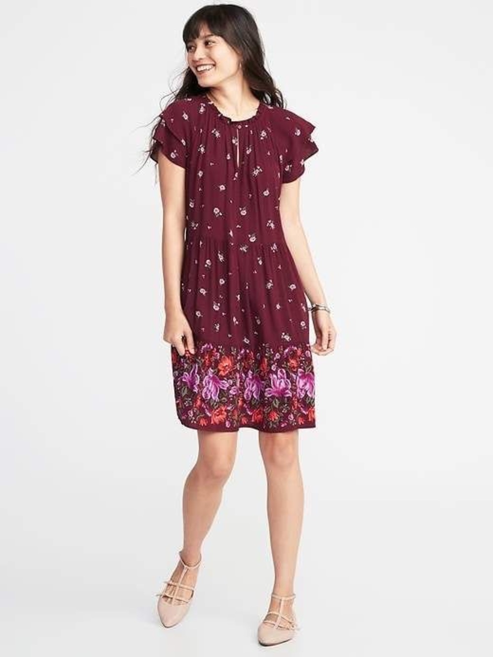 NWT Old Navy Split-Neck Mini Swing Dress Size M Red
